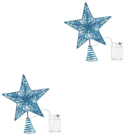 HOMSFOU 2 STK Baumwipfelstern Star Christmas Tree Topper Beleuchtet Weihnachtsfeierdekoration Christbaumspitze Blau Led-weihnachtsbaumspitze 3D-baumspitze Fenster Spielereien Eisen