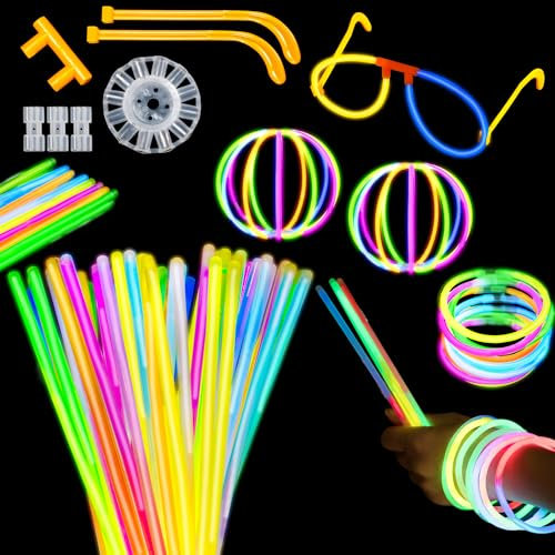 DYANATIC 100 pcs Vibrant-Coloured Glow Sticks Party Packs – Non-Toxic, Long-Lasting Glow Sticks with Glasses Kit, Bracelets & Connectors – Fun, Bright Party Decorations & Neon Accessories