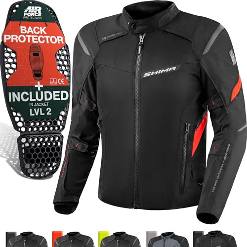 SHIMA RUSH Giacca Moto Uomo con Protezioni 4 Stagioni | AIRFORCE Paraschiena | Giacchetta da Moto Impermeabile Estiva Tuta Pantaloni Touring (Rosso, Uomo, Giubbotto, Taglia L)