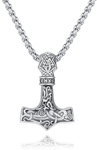 ZIPPICE Thors Hammer Halskette 925 Sterling Silber Wikinger Kette für Herren Thors Hammer Anhänger Keltischer Knoten Halskette Mjölnir Halskette Nordischer Schmuck für Männer mit Edelstahlkette