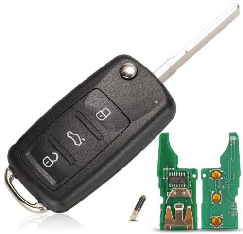 Guscio Chiave auto a distanza Controllo remoto telecomando radiocomando portachiavi per VW Beetle Eos Golf 6 Jetta T1guan Seat Skoda Fabia 434Mhz ID48 Chip
