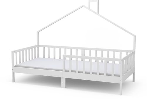 VitaliSpa Hausbett Justus, Bett aus Holz, Weiß, 90x200 cm mit Matratze