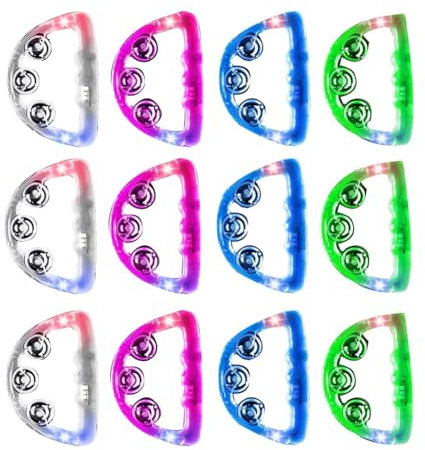 Cetfuro 12 Stück Leuchtende LED-Tamburin, Musikalisches Blinkendes Tamburin, Leuchtende Tamburine, Handschlaginstrument