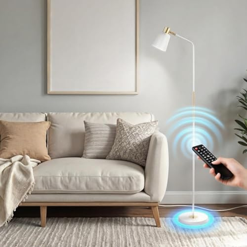 INMOZATA Modern Floor Lamp, Retro Arch Standing Lamp with Remote Control, Adjustable Head Reading Lamp for Living Room, Bedroom, E27 Socket(White)