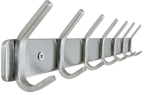 Honsky Garderobenhaken-Schwere,Garderobenleiste,Wandgarderobe,Hakenleiste mit 7 Doppelte Haken,Hakenleiste Garderobe für Jacken,Mäntel,Schals,Silber
