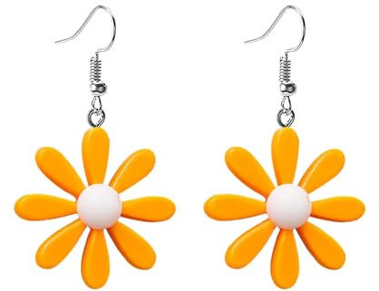 Ohrringe Mädchen Gänseblümchen, GäNseblümchen Ohrringe Hängend, Blumen Ohrringe Hängend, Blume Ohrringe Damen, Blumen Ohrringe, Ohrringe für Sommerpartys und den Alltag(Orange)