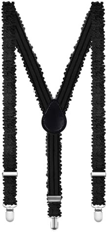 Aomig Hosenträger für Herren, Pailletten Hosenträger Extra Breit 2,5 Cm mit Metall Clips, Einstellbar und Elastisch, Unisex (Schwarz)