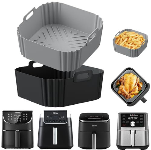 Silicone Air Fryer Liners for Ninja Air Fryer Pro XL AF141 AF142 AF181 AF182,2Pack 8.8inch Square Air Fryer Liners Reusable Basket for Cosori,Chefman,Instant Pot,Other 5-8QT,Air Fryer Accessories
