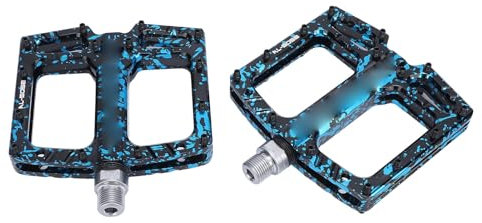 2 Stück Rennrad-/Mountainbike-Pedale, 9/16 Zoll 3 Abgedichtete Lager, Flaches Pedal mit 8 Abnehmbaren Rutschfesten Nägeln, Plattformpedal aus Aluminiumlegierung (schwarz+blau)