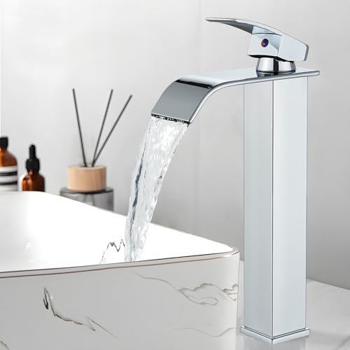 Wasserhahn Bad Chrom Wasserfall Hoch Wasserfall Waschtischarmatur Hevenaov Modern Wasserfall Waschbecken Armaturen,Einhandmischer Armatur Waschbecken aus Messing für Badezimmer