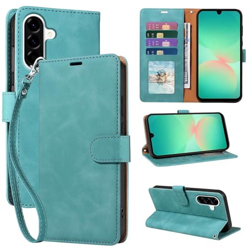GOTOURED for Samsung A26 Phone Case Wallet Cover, [RFID Blocking 4 Card Slots] [Wrist Strap] [Kickstand] Magnetic Shockproof Protective Leather Flip Cases for Galaxy A26 5G (Green)