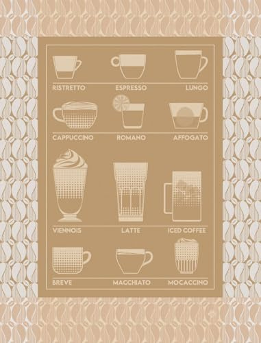 LE JACQUARD FRANÇAIS Italienische Kaffeespezialitäten Wandposter, Kaffee Guide mit 12 Getränken, Beige, Espresso Latte Cappuccino Übersicht