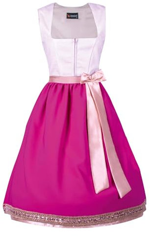 Harmony dirndl 2025 Damen Kleid 2-teilig mit Satin Schürze | Traditionelles Dirndl für Damen – Trachtenkleid Oktoberfest & Hochzeit (Pink/Beige, 40)