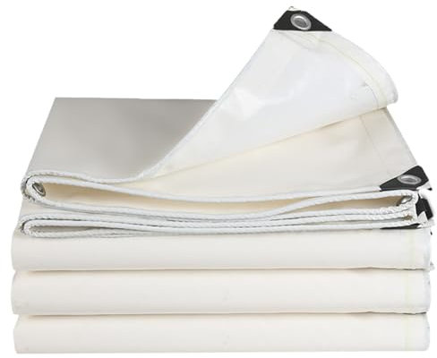 Lona de PVC blanca resistente de 4 x 5 m, impermeable, multiusos, para coches, muebles, barcos, piscinas, protección al aire libre, lona duradera