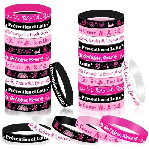DPKOW 30 x Octobre Rose Bracelets en Silicone pour Sensibilisation au Cancer du Sein Octobre Rose Ruban Accessoires Goodies Cadeau, Lutte Croire Force Courage Espoir
