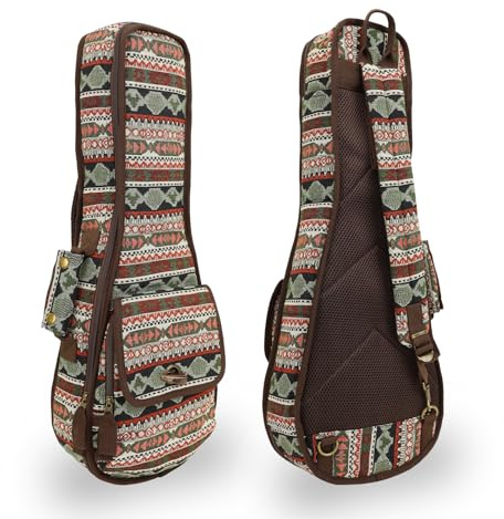 Konzert-Ukulelen-Gigbag Rucksack, gepolstert, mit Bohemia-Muster, Tribal-Stoff, 58,4 cm, Grün, mehrfarbig