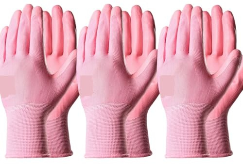 XIUsheUA 3Pairs Women's Colorful Gardening Gloves for Digging Planting Weeding Nail Finger Protection for Planting, Pruning(3 Pairs Pink,M)