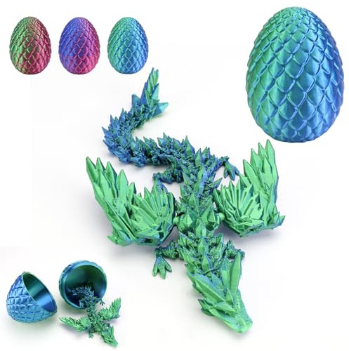 WJMY Drachenei mit Drache, mit Flügeln, 3D Gedruckter Drache Groß, 22cm Flexible Gelenke Beweglich, Schreibtischdekorationen, Spielzeug und Geschenke für Erwachsene und Kinder (Grün)