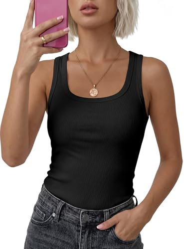DUOEASE Debardeur Femme Col en U Côtelé Classics Top Femme Chic et élégant Slim Fit Haut Chic
