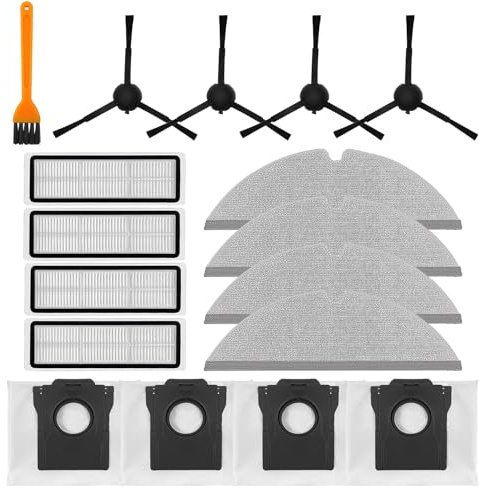 Kit de accesorios de repuesto compatible con robot aspirador DREAME D20 Plus, accesorios de repuesto, incluye 4 cepillos laterales + 4 filtros HEPA + 4 paños de fregona + 4 bolsas para polvo