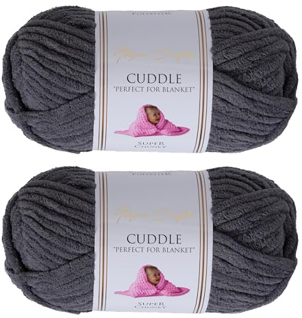 Utopia Crafts Cuddle Super Chunky Chenille Garn Stahlgrau, 100 g Knäuel, 60 m, Flauschiges, Dickes Strickgarn Häkelgarn, Maschinenwäsche, Stricken Häkeln für Anfänger, Wollalternative, 2er-Pack