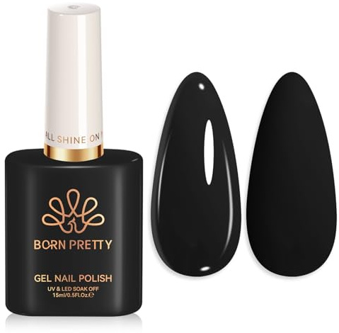 BORN PRETTY 15ml Pure Black Nail Gel Chip Resistant Soak Off Colour Gel | Chip-resistant gel formula stays flawless for 21+ days. No fading, no yellowing, no peeling with proper application.