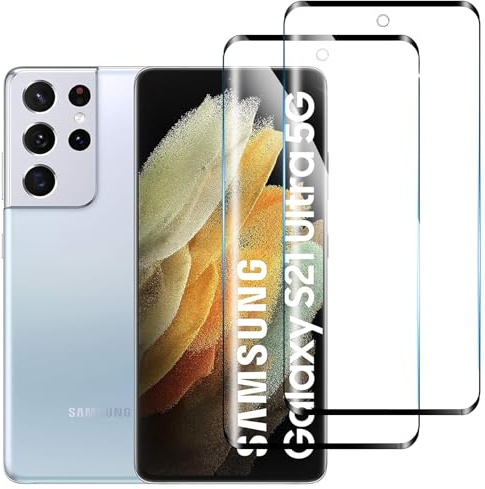 [2 Pièces] Verre Trempé Compatible avec Samsung Galaxy S21 Ultra, Dureté 9H, Anti-Rayures, Ultra Claire, Sans Bulles, Film Protection Écran pour Samsung Galaxy S21 Ultra
