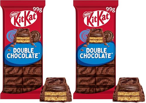Nestlé KITKAT Tafel Double Chocolate, knusprige Waffel mit cremiger Schokoladen Füllung und überzogen mit marmorierter Schokolade, 2er Pack (1 x 99g)
