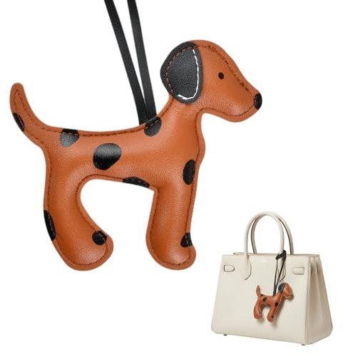 Astralong Taschenanhänger Leder, Gefleckter Hund Schlüsselanhänger aus PU-Leder, Niedlicher Hund-Taschenanhänger für Handtasche, Rucksack, Auto, Dekoratives Glücksbringer für Geburtstag