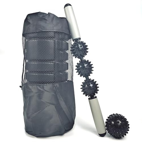 3 in 1 Schaumstoffroller Set für Tiefengewebe-Muskelmassage - Massagerolle mit Triggerpunkten + Muskelroller-Stick + Massagebälle + Tragetasche für Fitness, Yoga, Entspannung & Pilates
