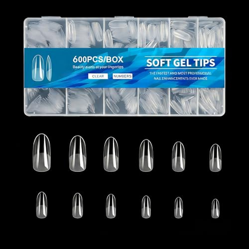 TRIXES Extra-Long Acrylic Nail Extensions - Oval, 10 Sizes - 600PCS | Ideal for Salon or Home Use, Clear - Flexible Acrylic