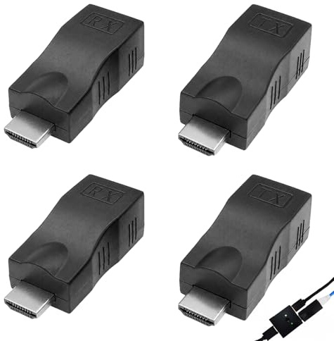 4PCS HDMI to RJ45 Extender, HDMI Over Ethernet Adapter, HDMI-Internet Cable Converter with 30M Transmission, For Gaming Consoles, Home Theater, Conference Room Setup, Office Projection Systems