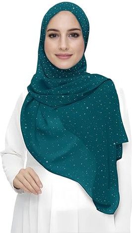 Lina & Lily Damen Hijab Kopftuch Schal mit Glitzer aus Premium Chiffon (Blaugrün)