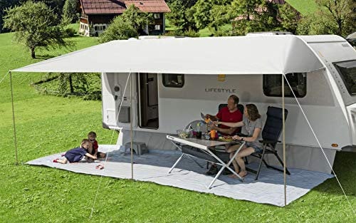 BERGER Vario Sonnenvordach 500x240 cm | Wohnwagen Sonnensegel Caravan Tarp Wasserdicht, Keder - 7 mm | Vordach Sonnenschutz mit UV 50+ Schutz Sonnendach inkl. 3 Teleskop Aufstellstangen