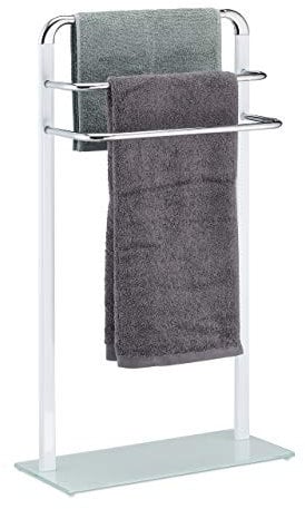 Relaxdays Handtuchhalter, weiß/Silber, Badetuchhalter aus verchromtem Metall, HBT 80x45x20 cm, Handtuchständer 3-armig, Chrom