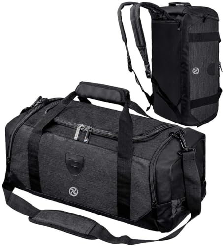 Sporttasche Herren 40L Reisetasche Sporttaschen mit Schuhfach Nassfach Wasserdicht Trainingstasche mit Rucksack Weekender Duffle Bag Travel Gym Tasche Fitnesstasche für Herren Damen (Black)