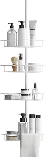 Zenna Home Duschablage mit Spannstange, 4 Korbböden mit integrierten Handtuchstangen, verstellbar, 152,4 bis 244,4 cm, Weiß