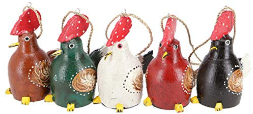 GURU SHOP 5er Set Anhänger, Kleine Holzfigur, Tierfigur Hahn, Mehrfarbig, 8x4x5 cm