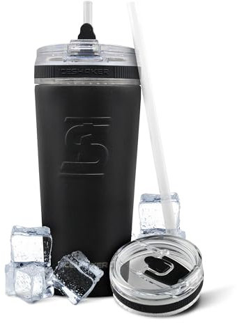 Ice Shaker 26 Oz Flex Shaker Bottle, Stainless Steel Insulated Water Bottle with Straw, As Seen on Shark Tank
