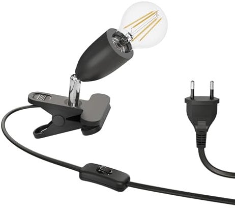 ledscom.de Lampe à pince E27 LIK, noire avec ampoule LED E27 1020lm blanche, variation en 3 étapes sans variateur avec interrupteur d'éclairage