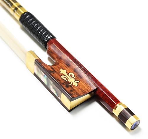 Carbon Fiber Core Hybrid Peranmbuco Skin Violin Bow 4/4 Size VINGOBOW 127V Master Level Fleur-de-lys Snakewood Frog 4 4 Full Straight Premium Natural Horse Hair for Porfessional Player