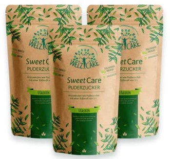 SweetCare statt Puderzucker - Zuckerersatz - Vegan - mit Erythritol & Stevia - Made in EU - 3 x 250g