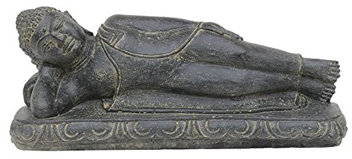 STONE art & more Liegender Buddha L 40 cm, Steinfigur, Steinguss, schwarz antik, frostfest