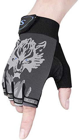 YSXY Kinder Fingerlose Handschuhe Sport Halbfinger Handschuhe Fäustlinge Fahrradhandschuhe,ultradünn,atmungsaktiv,rutschfeste für Angeln, Radfahren, Jagd und Reiten Motorrad Fitness (Grau)