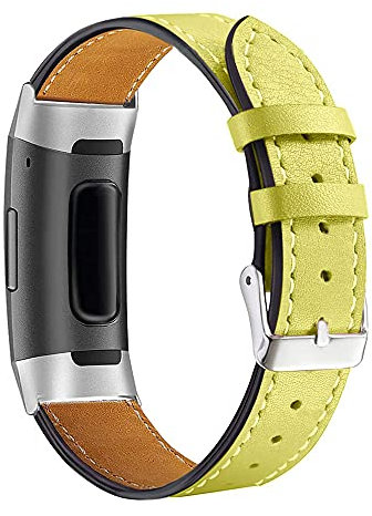 AISPORTS Compatible con Fitbit Charge 3/Fitbit Charge 4 Correa de Cuero, Cuero Suave y Transpirable Pulsera Deportiva de Metal Pulsera con Hebilla Clásica Correa de Reemplazo para Fitbit Charge 3/4