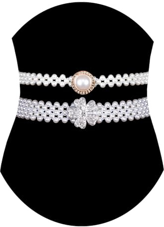 Barry.Wang Damen-Perlengürtel süßes Mädchen Strasssteine glitzernd Taillenkette gebrochenes Weiß Hochzeitskleid, modisches, Rundes Weißgold, One size
