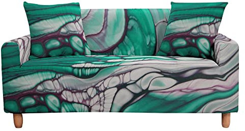 Highdi Sofabezug Sofaüberwürfe für 1/2/3/4 Sitzer, Marmor Fließfarbe Armlehnen Sofa Cover Elastisch Spandex Stretch Antirutsch Sofa Cover Sofahusse Couchbezug Möbelschutz (Türkis,4 Sitzer)