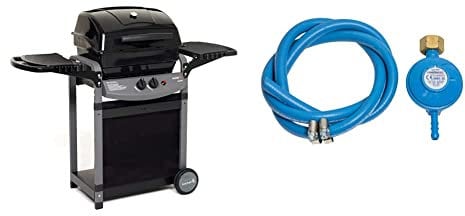 Sochef Saporillo Australiano Barbecue, Nero/Grigio & Campingaz Kit, Tubo, Fascette per Bombole Attacco Italia Regolatore di Pressione del Gas Accessorio per Barbecue/Grill
