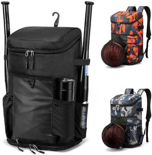 Baseballtaschen Rucksack für Herren & Erwachsene Sport Übung Training Jugend Baseball Rucksack für Jungen Softball Schläger Tasche Schuhfach mit Haken für Helm TUGUAN (Schwarz)
