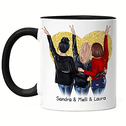 Kiddle-Design 3 Meilleures amies Tasse Noire personnalisée Nom Cadeau Anniversaire Amitié Cadeau à personnaliser